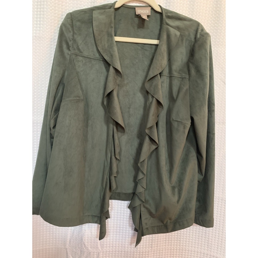 Chicos Womens Cardigan Sz 2 Green Long Sleeve Polyester Spandex
